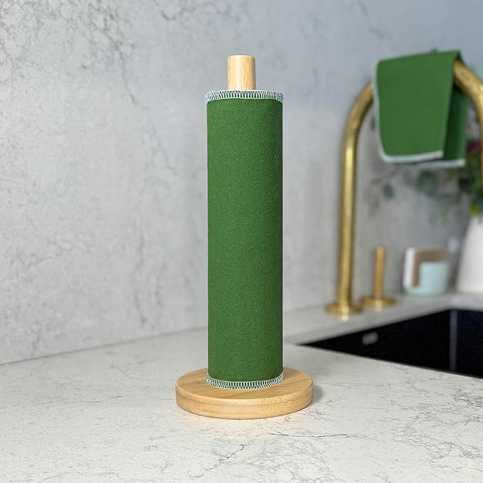 Reusable Paper Towels - 24 Pack - Roll of Washable Cotton Cloth Paper Towels - Paperless Reusable Napkins Cloth Washable - Absorbent + Long Lasting - Zero Waste Products - (Green)