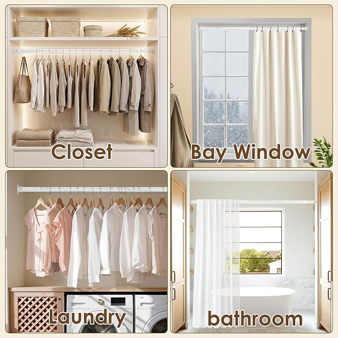 Closet Rod 17-40 Inches，1.3 Inch Diameter Heavy-Duty Adjustable Closet Rods for Hanging Clothes Closet Hanging Rod Metal Closet Poles for Wardrobes Laundry RV Bathroom（White Wood Grain Finish）