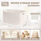 72L Large Baby Girls Laundry Basket for Nursery Storage,Cute Woven cotton Rope Baskets for Kids Toy，Gifts,Boho Square Wicker Blanket hamper for Living Room,Bedroom Dirty Clothes, White