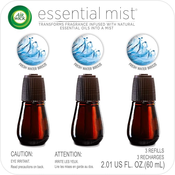 Air Wick Essential Mist, Essential Oil Diffuser Refill, Air Freshener, Fresh Water Breeze, 2.01 Fl Oz (Pack of 3)