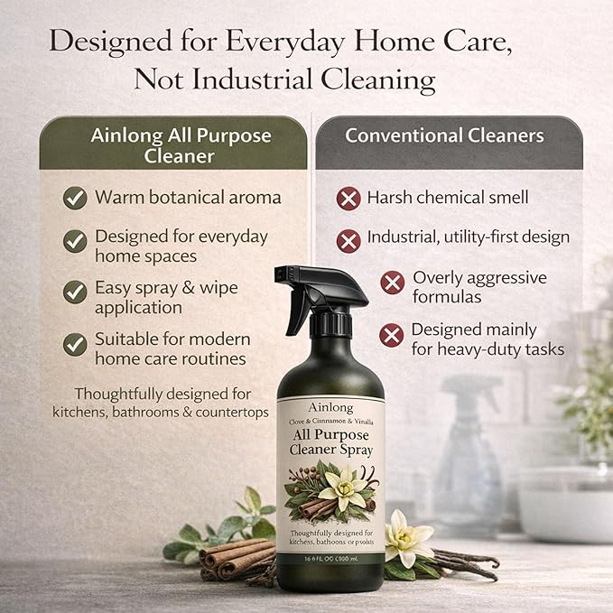 Ainlong Clove Cinnamon Vanilla All Purpose Cleaner Spray – Multi-Surface Formula for Kitchen, Bathroom, Countertops & Modern Home Care – 16 fl oz (1, 473ml)