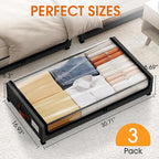 SpaceHacks Under Bed Storage with Wheels 3Pack Storage Containers with Clear Window&Label Under Bed Drawers Rolling Under Bed Storage for Clothes,Shoes, Blankets (30.71 x 16.93 x 6.69 in, Black)