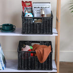 HOONEX Wicker Storage Baskets for Organizing, Decorative Woven Baskets for Storage with Carrying Handles, Set of 2, Black