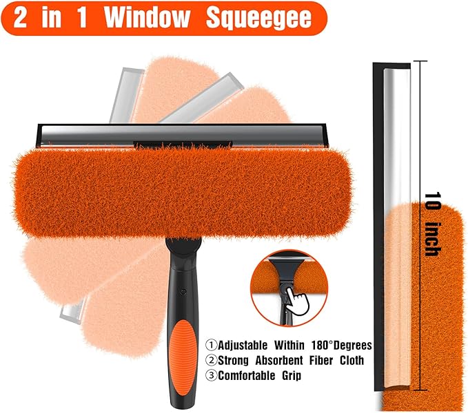 30FT Window Squeegee with Extension Pole, 2-in-1 Squeegee for Window Cleaning, Professional Cleaning Kit for Home with 24FT Telescoping Pole for Outdoor Indoor Use