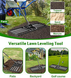 Lawn Leveling Rake 30x10 Inch , Heavy-Duty Yard Leveling Rake 6.2FT Leveler Tool for Soil, Sand & Topsoil, Backyard, Garden, Golf Course