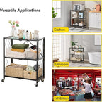 BRIAN & DANY 3-Tier Foldable Storage Shelves with Wheels, No Assembly Folding Shelf Metal Rack, Shelving Unit for Kitchen, Garage, Black
