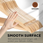 Edergoo Wooden Hangers 30 Pack, Durable Wood Hangers with 360° Swivel Hook & Notches, Slim Coat Hanger Wooden for Closet, Smooth Wood Clothes Hanger with Pant Bar, Natural