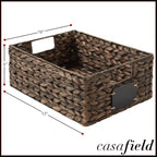 Casafield Set of 4 Water Hyacinth Pantry Baskets, 10" x 13" x 5", with Chalkboard Labels and Chalk Marker - Espresso, Woven Storage Bin Organizers for Kitchen Shelves