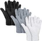 Patelai 3 Pairs Microfiber Plant Dusting Gloves Leaf Cleaning Gloves for Indoor Plants, Blinds, Furniture, House (Black,White,Gray,Medium)