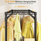 ULIFHOME P4 Rolling Clothes Rack Heavy Duty, Clothing Racks for Hanging Clothes, Freestanding Garment Racks with Wheels, Metal Portable Closet Rack 35.5''W × 20.5''D × 80.5''H, Max Load 560Lbs, Black