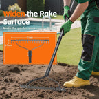 Garden Rake, 49" Adjustable Long Handle Lawn Leveling Bow Rake with 17 Tines, Garden Tool with Heavy Duty Metal for Looseing Soil, Weede Control