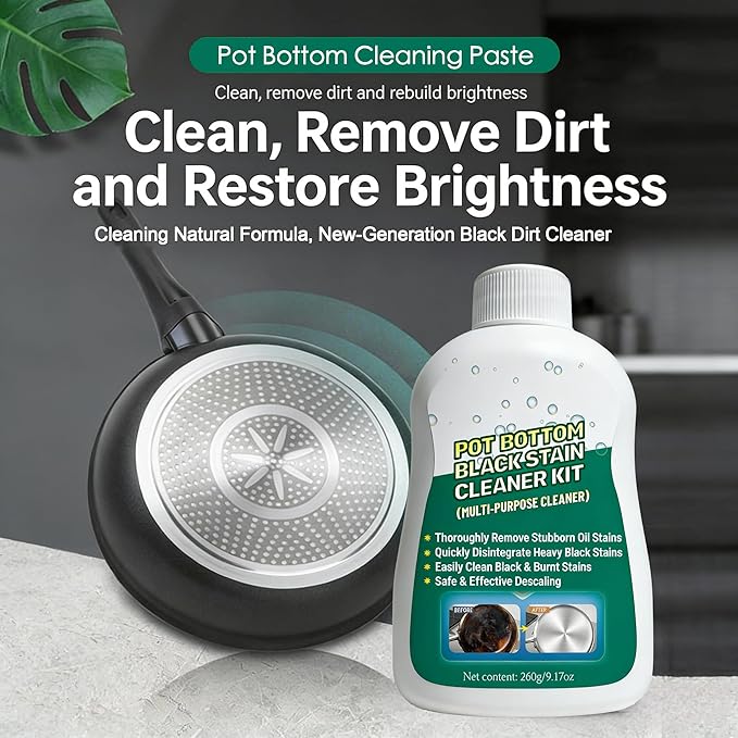 Pot Bottom Black Stain Cleaner Kit, Multi-purpose Oil Stain Remover, Pot and Pan Bottom Cleaning Paste,Powerful Kitchenware Cleaner, Cooktop Pot Cleaner Effortless for Burned Cookware (260g) (1)
