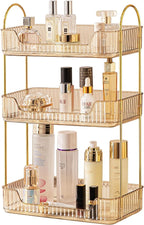 Akinbas 3 Tier Bathroom Organizer Countertop Makeup Perfume Tray Skincare Organizer for Bathroom Dresser Vanity (Gold)