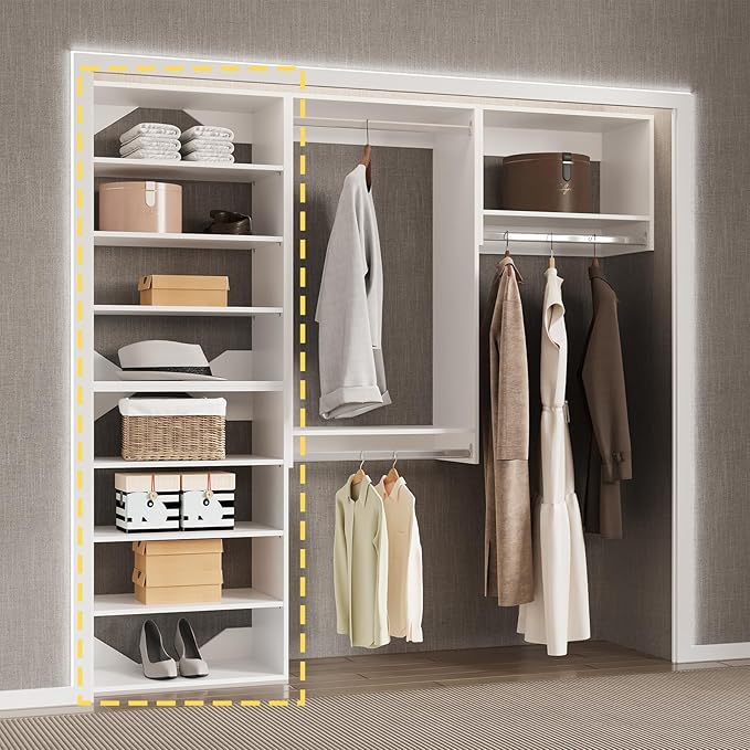 MODCART Short Tower Closet Unit, Modular Closet System, Wood Closet System Organizer with Storage for Walk In Closets, Clothing Rack Wardrobe Closet for Hanging Clothes, Bedroom, White, 31.5"W