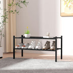 ROMGUAR CRAFT 2 Tier Bamboo Shoe Rack for Closet Free Standing Wood Shoe Shelf for Entryway Small Space Stackable 27"x11"x13" (Black)