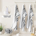 Homaxy Premium Kitchen Towels 18”x 28”, Large Cotton 380 GSM Kitchen Hand Towels, Stripe and Terry Dish Towel, Highly Absorbent Tea Towel Set with Hanging Loop, 8 Pack, Black