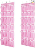 SAVERHO 2 Pack Hanging Shoe Organizer，Over Door Shoe Organizer with 24 Mesh Large Pockets Shoe Storage Bag for Sport Shoes Size:58x21 Inch Hanging Door Shoe Rack Organizer (Pink-2pack)