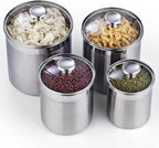 Cooks Standard Stainless Steel Food Jar Storage Canister Set Medium 4-Piece, 0.95qt/1.6qt/2.5qt/3.5qt Airtight Containers with Glass Lid for Tea Coffee Sugar Flour