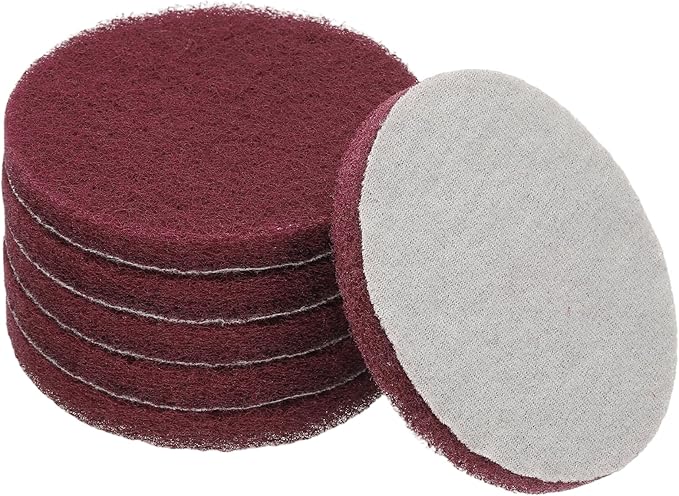 Power Scrub Pads, Scrubbing Pads 320 Grits Scouring Discs - Fitting for (Home Kitchen Cleaning - Drill Attachment - Scrubber Replacement) 6 Pcs & 5 Inch & Red