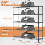 M MZG 3500LBS 59" W 5 Tiers Storage Shelves, Metal Shelving Wire Metal Shelving Unit Shelves for Storage Adjustable Garage Shelving for Pantry Kitchen Garage Black 17.7" D x 59.1" W x 70.4" H