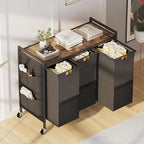 Huhote Laundry Hamper, Laundry Basket, Laundry Sorter with Top Shelf & 3 Removable Washable Bags & Side Pockets for Laundry Room organization, Bathroom and Dorm, Rustic Brown and Black