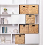 Storage Cube 10.5 x 10.5in, Wicker Storage Baskets for Shelves, Water Hyacinth Storage Baskets, Square Wicker Storage Basket (2 Packs 10.5in)