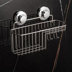 HASKO Suction Cup Shower Caddy Basket for Shampoo, Shower Suction Shelf Organizer, Basket with Soap Holder and Hooks, Stainless Steel Shampoo Holder for Bathroom Storage, Chrome