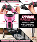 147 Piece Pink Power Drill Drivers Tool Set with 12V Cordless Drill, Professional Household Home Tools Kit Set, DIY Pink Electric Drill Cordless Hand Tool Box for Women