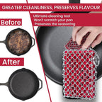 Cast Iron Scrubber Chainmail - 316L Cast Iron Cleaner Scrubber and Bamboo Cloth Set - Chain Mail Scrubber - Stainless Steel Chainmail Scrubber for Skillet, Pan, Dutch Oven - Essential Accessory