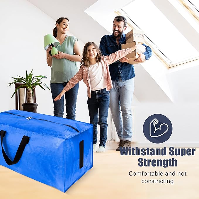 HOMESURE 8 Pack Large Strong Moving Bags with Zippers & Carrying Handles - Water-Resistant - Heavy Duty Storage Tote for Space Saving, Fold Flat, Alternative to Moving Box (Multicolored)