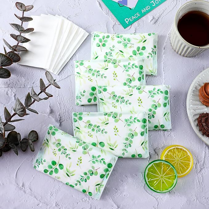 Geyee 50 Packs Facial Tissue Travel Packs Disposable Pocket Tissues for Wedding Guest Travel School Purse Home Supplies, 500 Sheets 3 Ply(Leaves)