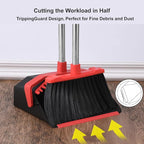 Upgrade Broom with Dustpan Combo Set, Broom and Dustpan Set with 51'' Long Handle, Dust Pan and Brooms, ZeroGap Lip, Self-Cleaning Dustpans Teeth for Lobby Kitchen Restaurant - Black and Red
