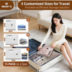 15 Pack Vacuum Seal Bags with Wireless Rechargeable Electric Pump,Vacuum Storage Bags with LED Light(5L+5M+5S),Travel Vacuum Bags for Luggage,Space Saver for Clothes & Clothing Travel