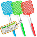 3-Pack Telescopic Fly Swatter Set – Durable and Lightweight Extendable Fly Swatter for Indoors and Outdoors, 3.1 x 3.9 Flexible Head, Non-Slip Ergonomic Rubber Handle, Compact Design for Easy Storage