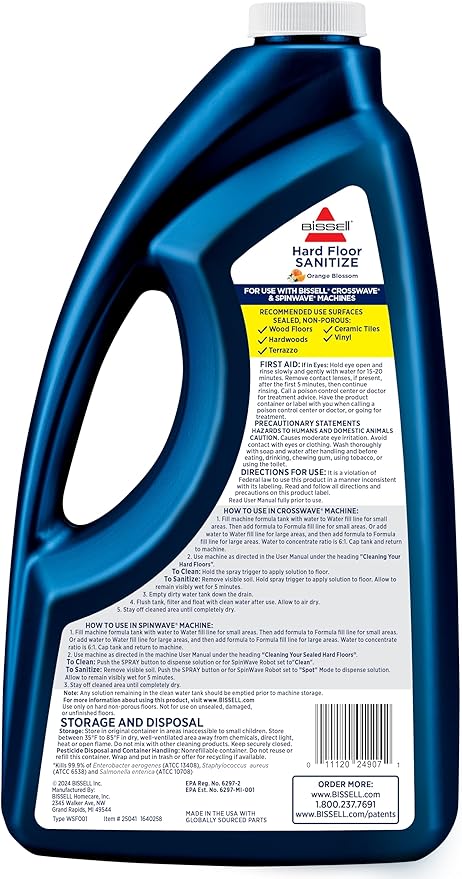 Bissell Hard Floor Sanitize Formula,25041,64 Fl Oz CrossWave & Spinwave,Use on Sealed Hard Floors,Orange Bloosom,(Pack of 2)