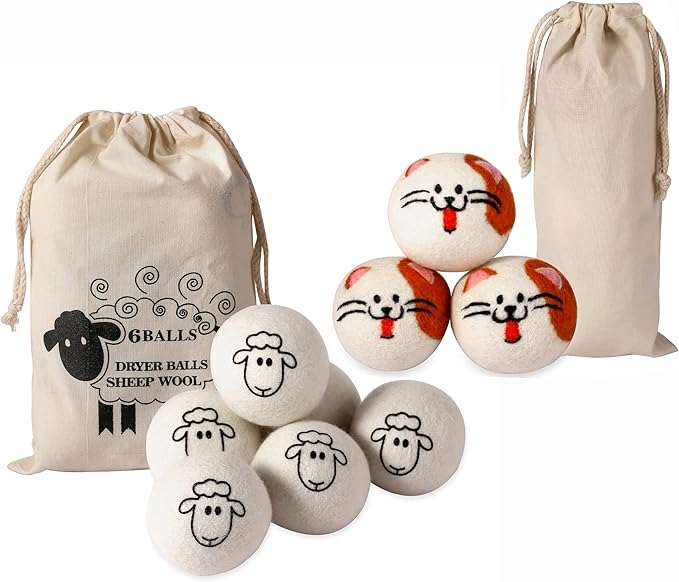 Dryer Balls Laundry Reusable, Wool Dryer Balls, Cute Dryer Balls Animals, Wool Dryer Balls Laundry Reusable, Laundry Dryer Balls, with Cute Pattern, Shorten Drying Time and Fluff