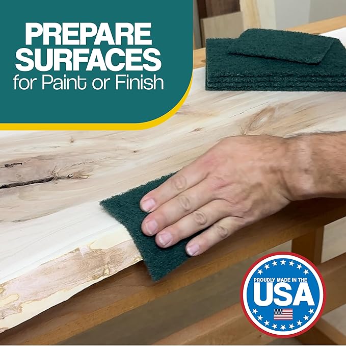 6" x 9" Non-Woven Surface Prep Scuff Pads for Wood, Metal, Paint Stripping, Rust Removal, Deburring, Clean Soiled Surfaces, Coarse Abrasive Pad for Woodworking - 240 Grit - 10 Pack (Green)