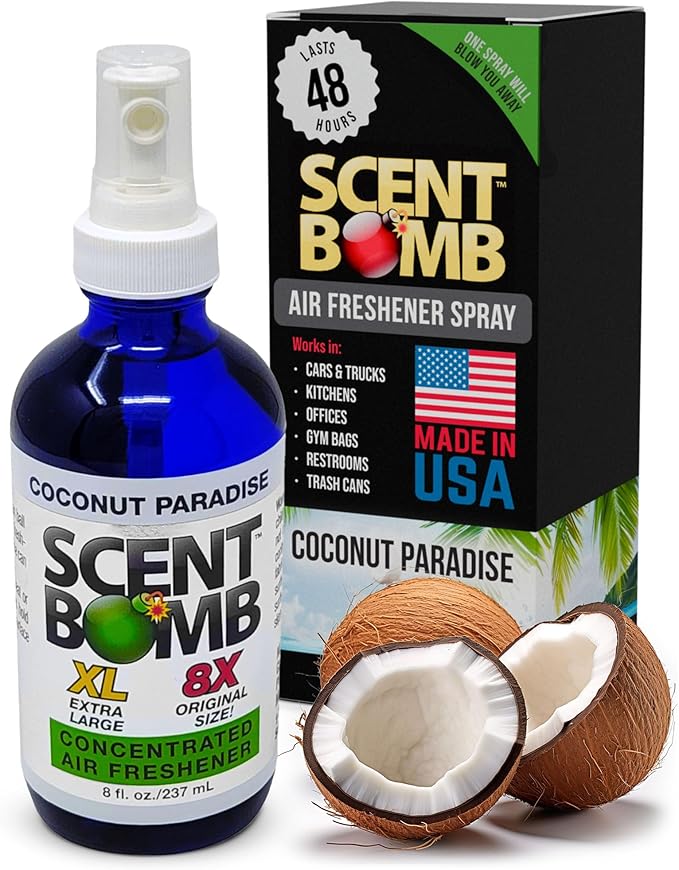 Scent Bomb Air Freshener Spray, Long-Lasting Odor Eliminator for Home & Car, Effective Deodorizer Spray for Kitchen, Bathroom, Fresh Room Spray & Smell Neutralizer, Coconut Paradise