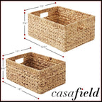 Casafield Set of 2 Water Hyacinth Storage Baskets with Handles - 1-Jumbo, 1-Large Woven Organizers for Bathroom, Laundry, Pantry, Office, Shelves