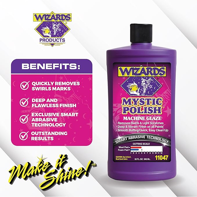 Wizards Mystic Polish Machine Glaze - Cutting Compound and Polish with Smart Abrasive Technology - Professional Car Scratch Remover - Water-Based Polishing Compound for Car Detailing Kit - 32 oz