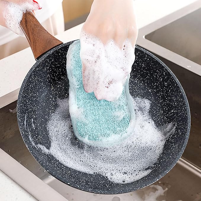 10 Pack Reusable Double-Side Microfiber Kitchen sponges,Scrubber Sponge Scouring Pads Dish Sponge Kitchen Cleaning Dishes and Pots (Blue)