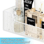 Hongtamoya Over The Door Organizer, Metal Hanging Door Organizer with 6 Adjustable Baskets and 5 Hooks, Behind The Door Storage for Closet Pantry Cabinet Kitchen Bathroom Bedroom, White