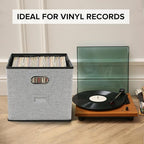 Vinyl Record Storage Box Hold 100+ 12" Albums Stackable LP Storage Bin with Lid Record Holder Protect Albums, CDs, Books, Magzine, Files