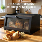 LOHASOK Bread Box for Kitchen Countertop Large Bread Box Farmhouse Bread Container Bread Storage with Window Bread Holder Black