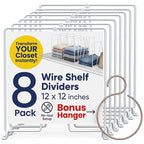 White Wire Shelf Dividers for Closet Organization – 4-Pack - Sturdy and Easy Set-Up Closet Shelf Dividers with Bonus Rose Gold Hanger - 12 inches x 12 inches