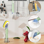 Dish Brush with Soap Dispenser Storage Set with 2 PCS Brush Refills & Holder, Dish Scrubber with Soap Dispenser, Dish Soap Brush, Dish Wand with Soap Dispenser for Dishes, Pans, Sink, Pots(Green)