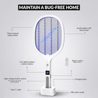 WBM SMART 2 in 1 Electric Bug Zapper, Mosquitoes Trap Lamp & Racket, USB Rechargeable Electric Fly Swatter for Home and Outdoor Powerful Grid 3-Layer Safety Mesh Safe to Touch, Pack of 2