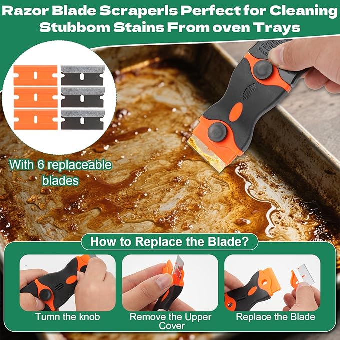 Heavy Duty Oven Cleaner Brush Kits, 12 Pcs Oven Cleaning Tools Accessories, Include Razor Blade Scraper, Crevice Cleaning Brush, Steel Wool Scrubber, Scrub Sponges,Cleaning Rags