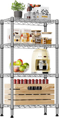 IZEUK 4 Tier Steel Storage Shelves, Heavy Duty Metal Shelf Wire Shelving Rack for Pantry, Kitchen, Living Room, or Office Organization (11.8" D x 21.7" W x 39.5" H, 1000LBS, Chrome)
