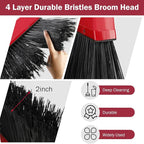 8 Pcs Outdoor Broom for Floor Cleaning 54 Inch Commercial Heavy Duty Broom Long Handle Kitchen Household Angle Brooms for Sweeper Sweeping Indoor Dust Hair Cleaner Corn Shop(Red)